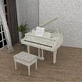 White Grand Piano In Bright Room With Bench Music Sheet Plant And Wooden Floor