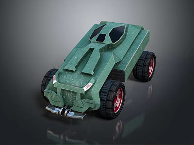 Green Armored Military Vehicle Toy Model With Large Wheels And Red Rims Front Design 3d model