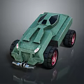 Green Armored Military Vehicle Toy Model With Large Wheels And Red Rims Front Design