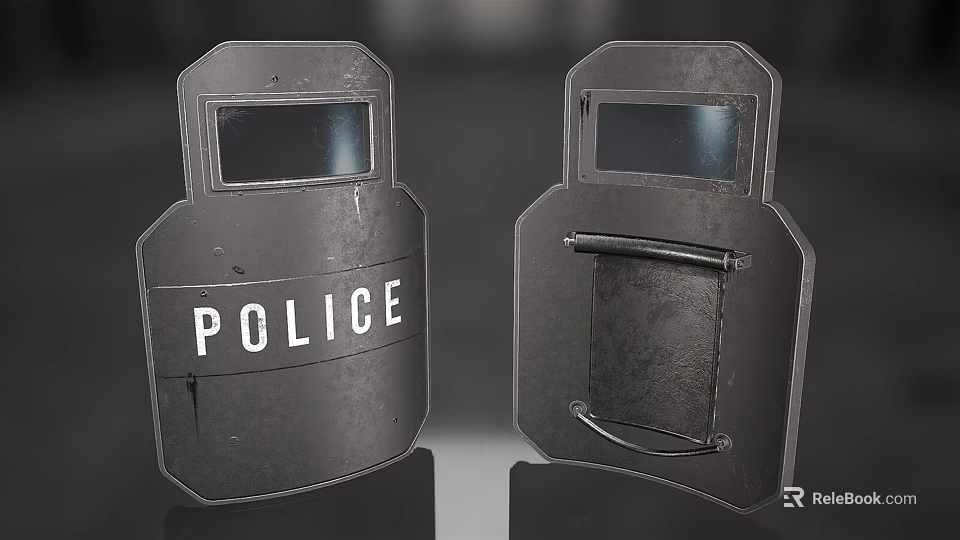Black Police Shield With POLICE Lettering Transparent Window And Grip Handle 3d model 