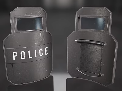 Black Police Shield With POLICE Lettering Transparent Window And Grip Handle 3d model