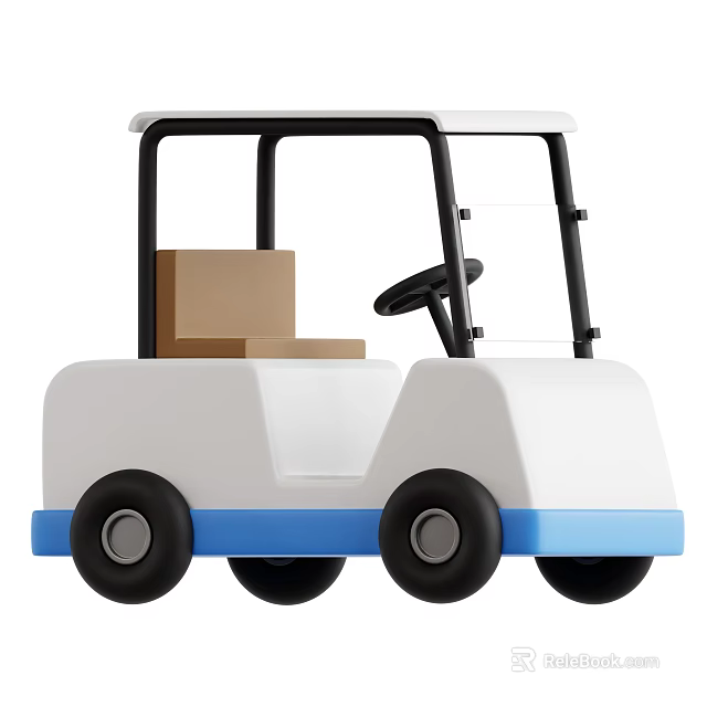 White Functional Utility Vehicle With Blue Base Equipped With Steering Wheel Carrying Cardboard Boxes 3d model 