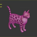 Spotted Brown And White Cat Standing On Gray Background With Yellow Eyes