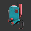 Cartoon Style Blue Red Mechanical Robot Character With Camera Eye And Legs