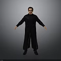 Man In Black Robe With Glasses Standing In Full Body Pose Against Gray Background