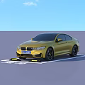 Yellow BMW Sports Car Parked in Parking Space with BMW Text