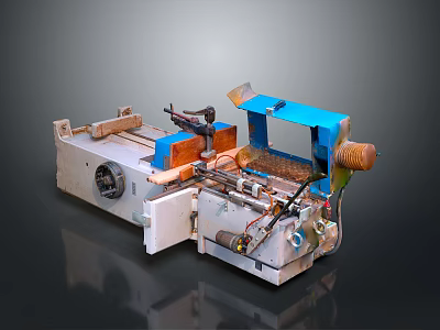 Industrial Processing Machine with Blue Cover White Body Conveyor Belt and Metal Frame 3d model