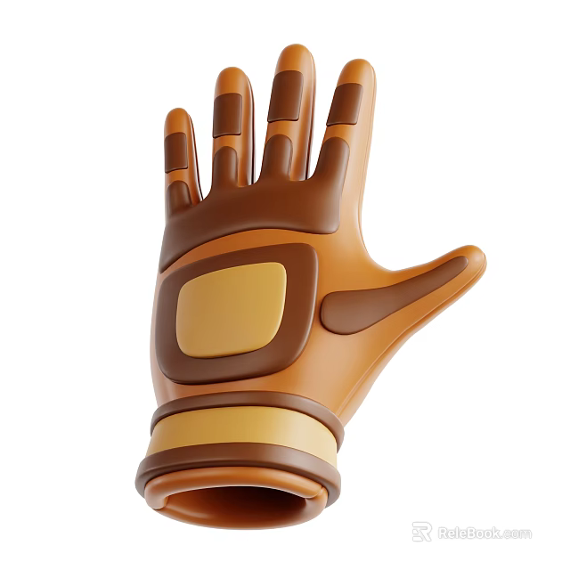 Brown Work Glove With Yellow Square Accent And Stripe Design Details 3d model 