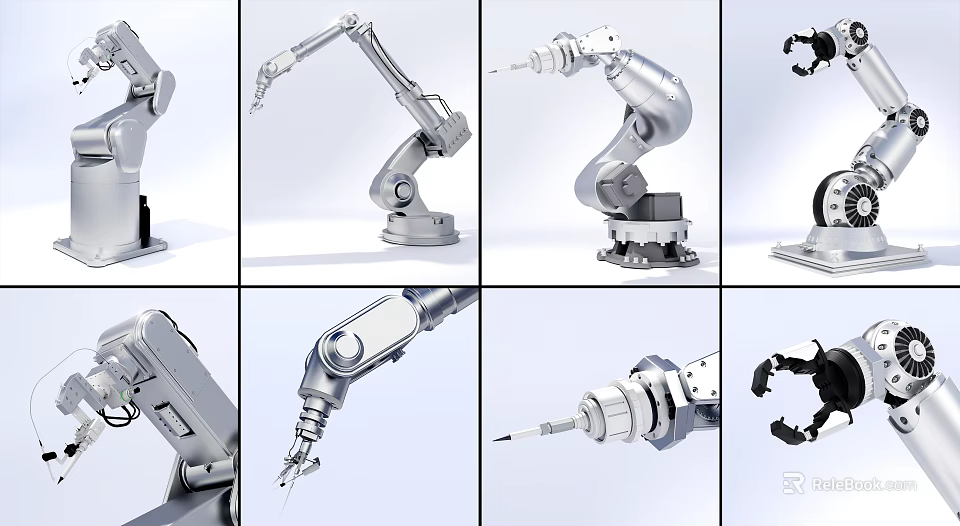 Different Types Of Robotic Arm Hardware Tools With Mechanical Components For Industrial Applications 3d model 