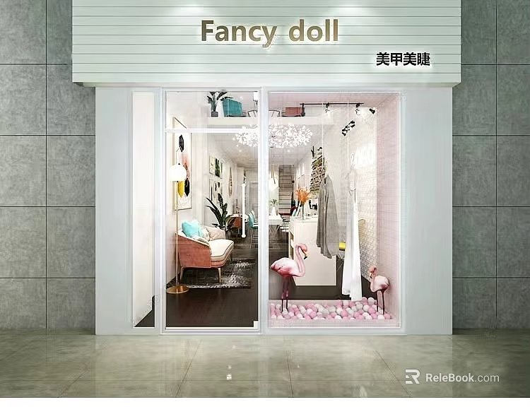 Stylish Nail And Eyelash Salon Store In Shopping Mall With Modern Interior 3d model 