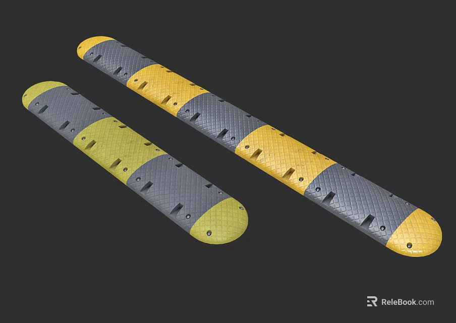 Gray And Yellow Striped Speed Bumps With Perforated Design For Road Safety 3d model 