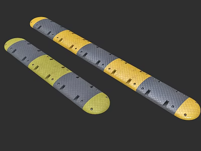 Gray And Yellow Striped Speed Bumps With Perforated Design For Road Safety 3d model