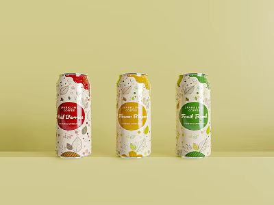 Refreshing Natural Beverage In Colorful Cans With Red Berries Honey Green Tea Flavors 3d model