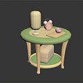 Cute Small Storage Shelf With Green Top Yellow Legs Alarm Clock Tissue Holder And Box