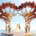 Seaside Photo Check In Spot With Heart Shaped Floral Arch Golden Frame And White Platform