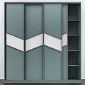 Modern Green Wardrobe With Geometric White Accents And Open Shelves