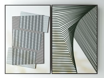 Modern Black And White Abstract Art With Geometric Stripes And Framed Wall Decor 3d model