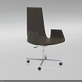 Modern Brown Leather Office Chair With Sleek Armrest And Metal Rolling Base