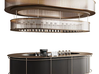 Modern Circular Bar With Overhead Glass Rack Dark Counter And Coffee Machine 3d model