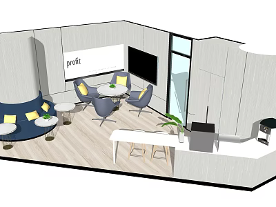 Modern Break Room Interior With Sofa Seating TV Coffee Machine And Plants 3d model