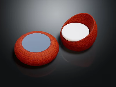 Modern Red Round Woven Stools With White Cushion And Circular Design 3d model