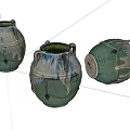 Ceramic Vases With Dripping Glaze Design Green Blue Color And Decorative Handles