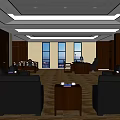 Spacious Modern Office Interior Design With Dark Leather Sofas Wooden Walls And Large Windows