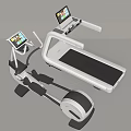 Modern Fitness Equipment Elliptical Trainer And Treadmill With Digital Screens Black White Design