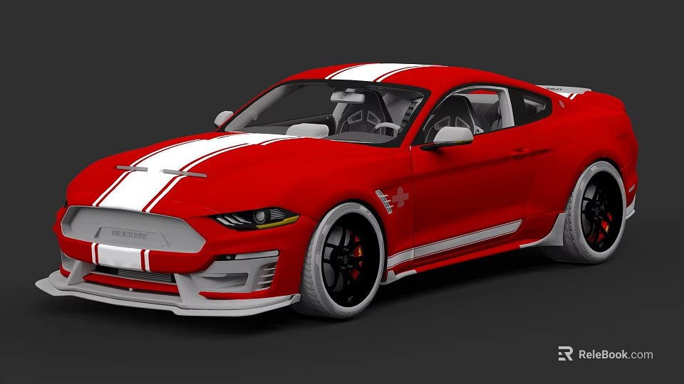 Red Sports Car With White Racing Stripes And Sporty Exterior Design 3d model 