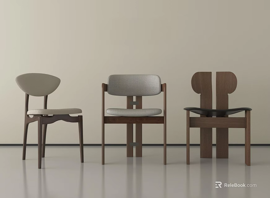 Modern Single Chair Design With Wooden Frame And Upholstered Seat In Light And Dark Tones 3d model 