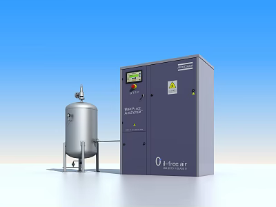 Modern Industrial Air System Equipment with Stainless Steel Tank and Control Cabinet O-Flex air 3d model