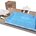 Outdoor Lounge Chairs by Swimming Pool with Umbrella and Wooden Deck