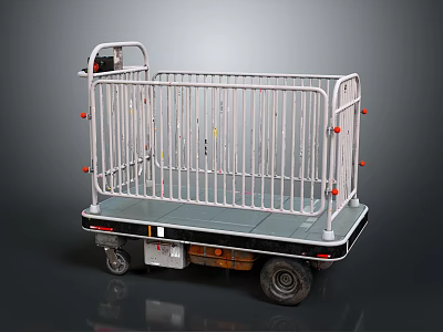Sturdy Industrial Mobile Platform With Metal Guardrail And Movable Wheels 3d model