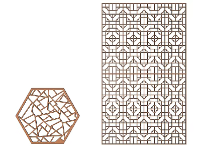 Elegant Room Dividers With Hexagonal And Rectangular Geometric Patterns Design 3d model