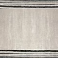 Square Area Rug with Light Gray Center and Black Striped Borders on Wooden Floor