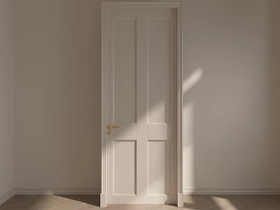 White Hinged Door With Simple Panel Design And Golden Handle In Modern Interior 3d model