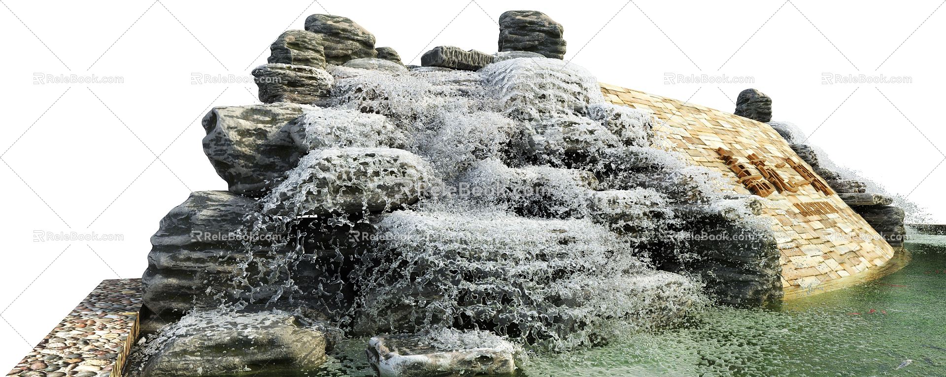 Modern landscape sketch community entrance rockery flowing water 3d model