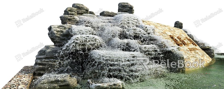 Modern landscape sketch community entrance rockery flowing water model