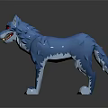Low Poly 3D Wolf Character Model Featuring Blue Fur Red Eyes Sharp Teeth