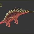 Stegosaurus Dinosaur With Red Brown Body Black Spots And White Spikes On Dark Background