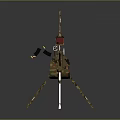 Camouflage Military Weapon Featuring Cannon Barrel Tripod Stand And Red Seat