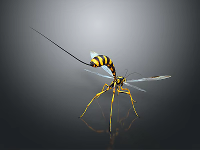 Wasp Shaped Toy Figurine With Yellow Black Body Transparent Wings Yellow Legs And Reflection 3d model