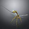 Wasp Shaped Toy Figurine With Yellow Black Body Transparent Wings Yellow Legs And Reflection