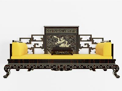 Chinese-style Luohan bed double sofa 3d model