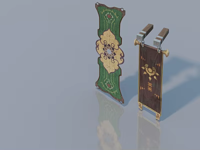 Elegant Sofa Coffee Table Set Featuring Green Floral Patterns And Brown Decorative Designs 3d model