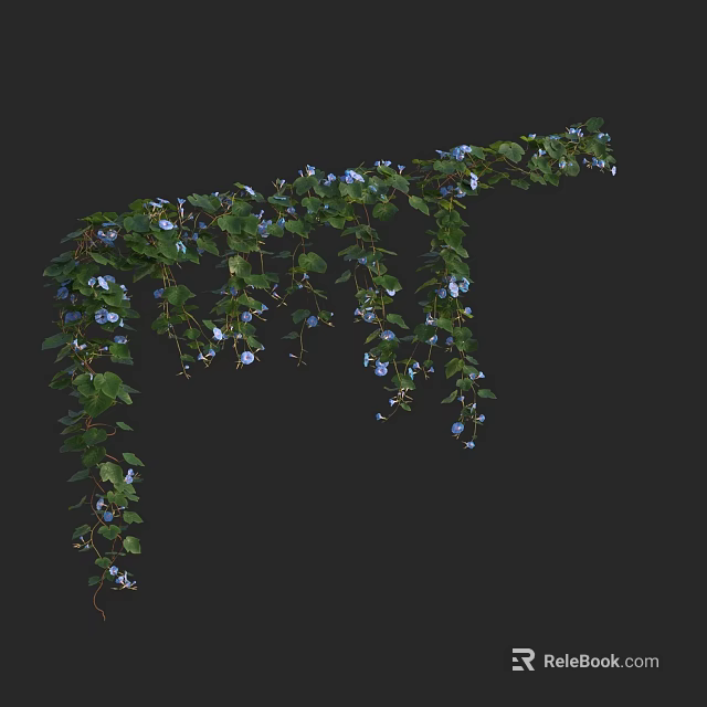 Lush Trailing Vining Plants With Green Leaves And Blue Flowers For Home Garden Decor 3d model 