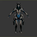 Futuristic Mechanical Character Design With Blue White Armor And Tech Elements