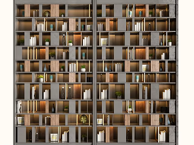 Modern Storage Shelving Units With Wooden Metal Frame And Multi Layer Books Plants Decorations 3d model