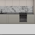 Modern Kitchen Interior Featuring Marble Backsplash Dark Countertop Sink Oven And Cabinets 3d model