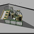 Indoor Children's Play Equipment With Slide Climbing Structure Round Cabin Green And Beige Safety Fence